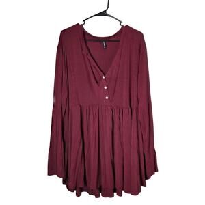 Allegrace Babydoll Blouse Top Plus Size 3X Red Empire Stretch Long Sleeves Tunic